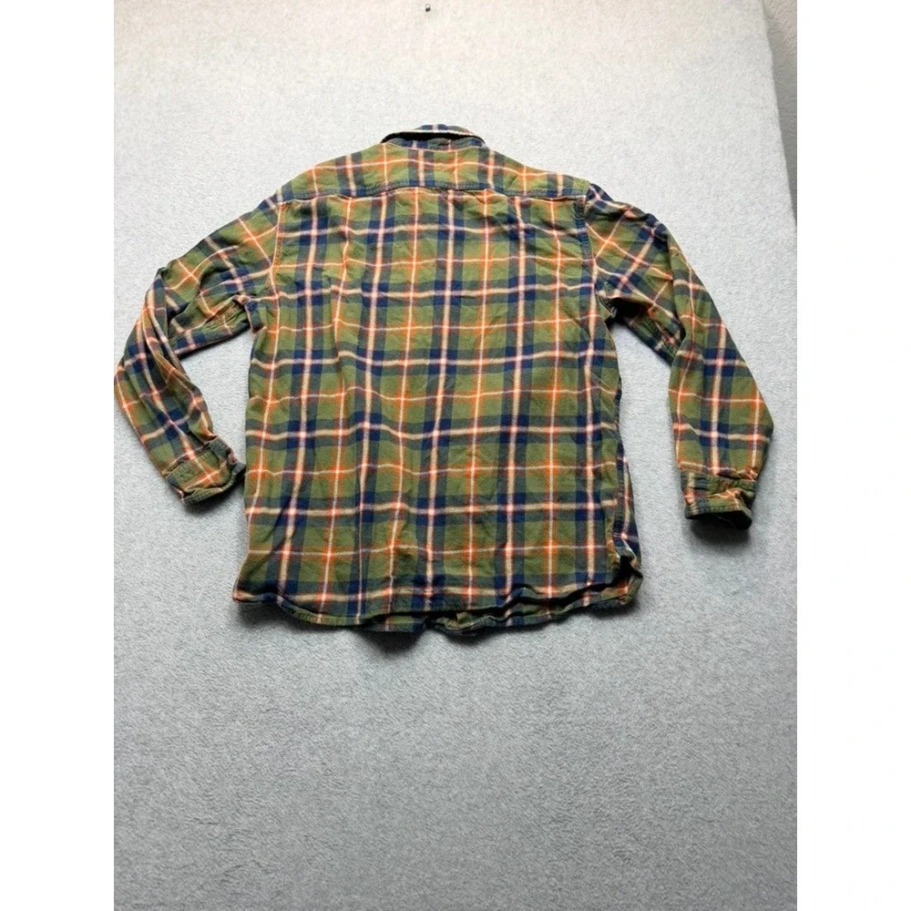 Levis Relaxed Fit Flannel Shirt Mens Large Green Orange Plaid Long Sleeve Cotton